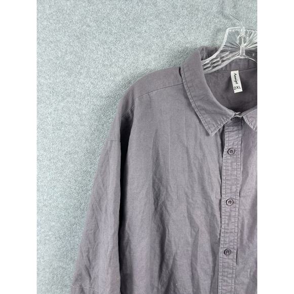 Aimeilgot Linen Shirt Men's 2XL Gray Short Sleeve‎ Button Up Summer Light Casual - Picture 2 of 9